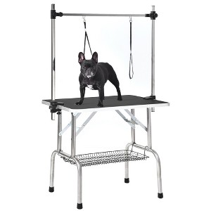 Folding Pet Grooming Table With Stainless Steel Legs Adjustable Vertical Arms Rubber Top,Pet Foldable Grooming Table For Large Medium Small Dogs - 1 of 4