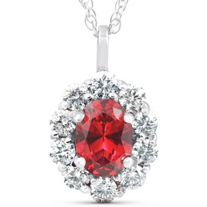 Pompeii3 1 3/4ct Ruby & Genuine Diamond Halo Pendant 14K White Gold - 1 of 3