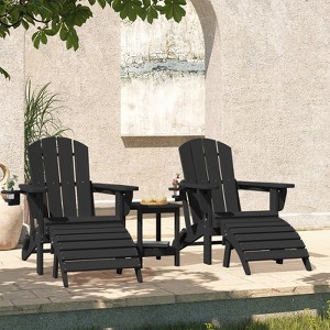 Outdoor 5-Piece Patio Conversation Set with 2 Folding Ottomans,Double-Tier End Side Table  and 2 Adjustable Plastic Patio Adirondack Chairs - 1 of 4