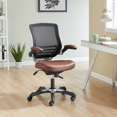 Edge Swivel Office Chair with Adjustable Arms in Tan Vinyl
