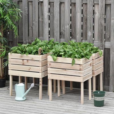 Natural Fir Wood 4-Piece Raised Garden Bed Planter Set