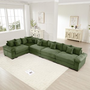 Oversized 154.6" Corduroy Cloud Modular L-Shaped Sectional Sofa with Thick Cushion and Wide Armrests, 5-Piece Free combination Sofa - 1 of 4
