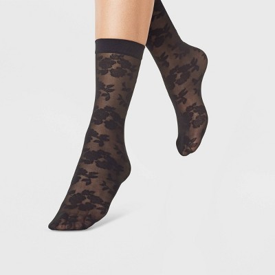 Women's Sheer Rose Anklet Socks - A New Day™ Black 4-10