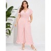 Clearlove Plus Size Loose Jumpsuits for Women Casual Wide Leg Pants Floral Jumpsuits Short Sleeve One Piece Outfit - 2 of 4