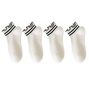 Anna-Kaci 4 Pairs Ankle Socks with Ruffle Trim Cuff Featuring Cherry, Grid, Stripe, and Polka Dot Designs - 1 of 4
