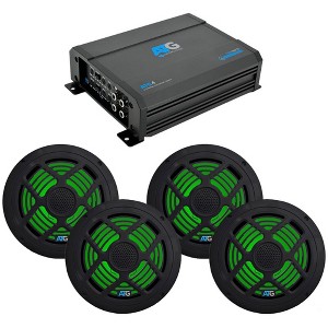 ATG Marine Audio Bundle - Includes 4 channel amplifier and two pairs of 8" RGB LED Black Speakers - 1 of 4