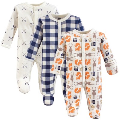 Hudson Baby Infant Boy Cotton Preemie Snap Sleep and Play 3pk, Forest, Preemie