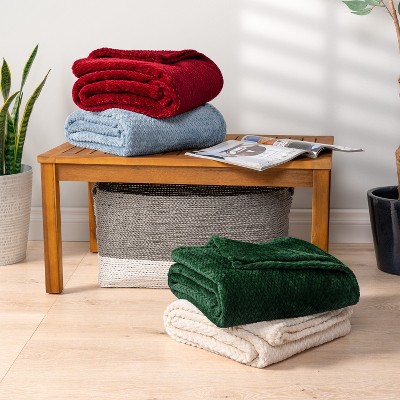 Emerald Green Twin Fleece Throw Blanket with Chevron Design