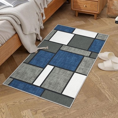 Washable Rug Living Room Rug Geometric Print Distressed Carpet with Anti Slip Backing Ultra-Thin Lightweight Accent Rug