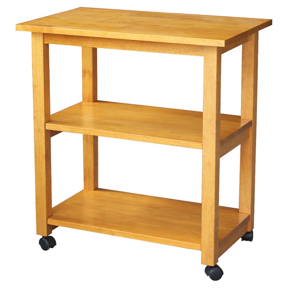 Addison Microwave Cart Medium Oak - International Concepts: Portable Kitchen Island with Butcher Block Top, Storage Shelves, Casters
