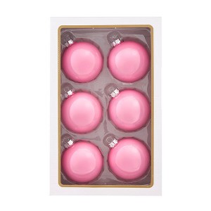 Kurt Adler 80MM Glass Pearlized Pink Ball Ornaments, 6-Piece Set - 1 of 4