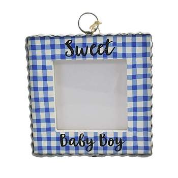 Round Top Collection 7.0" Baby Boy Photo Frame Picture Gingham  -  Single Image Frames