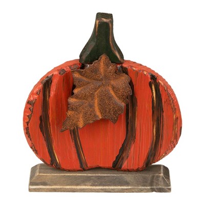 Northlight Wooden Fall Harvest Pumpkin Decoration with Leaf - 6.25"