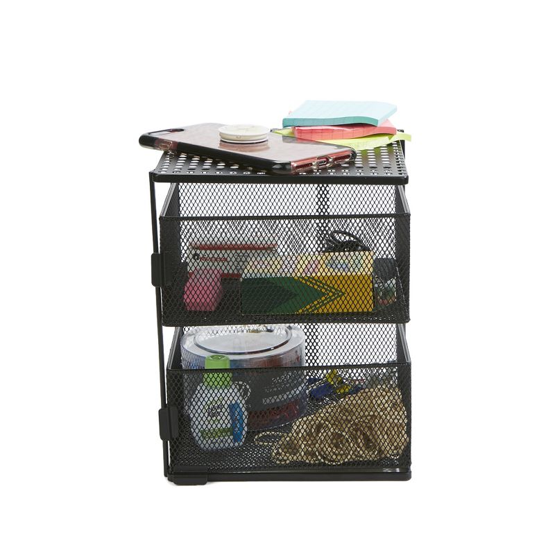 MIND READER Metal Mesh Magnetic Organizer [2 TIER] Slide Out Basket Drawer For Kitchen, Bathroom, Office Desk (BLACK), 5 of 15