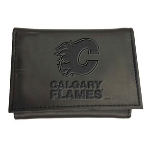 Evergreen NHL Calgary Flames Black Leather Trifold Wallet Officially Licensed with Gift Box - 1 of 1