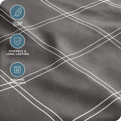 King Size Gray and White Plaid Microfiber Pillowcase Set