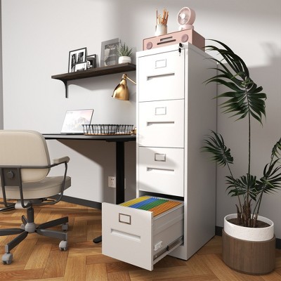 NicBex 2 Drawer Narrow File Cabinet with Lock,Office Cabinet with Grooved Handles,Modern Storage Cabinet,Filing Cabinet for Home Office