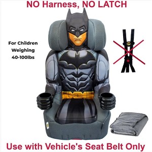 KidsEmbrace DC Comics Batman Caped Crusader High Back Booster Car Seat (NO HARNESS - NO LATCH) For Children weighing 40-100lbs - Grey Blanket Included - 1 of 4