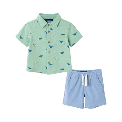 Andy & Evan  Infant Lt Green Dino Print Knit Buttondown Set