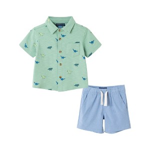 Andy & Evan  Infant Lt Green Dino Print Knit Buttondown Set - 1 of 4