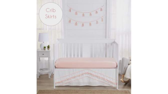 Sweet Jojo Designs Girl Baby Crib Bed Skirt Boho Fringe Collection Solid White and Pink, 2 of 5, play video