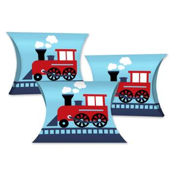 Big Dot of Happiness Railroad Party Crossing - Favor Gift Boxes - Steam Train Birthday Party or Baby Shower Petite Pillow Boxes - Set of 20