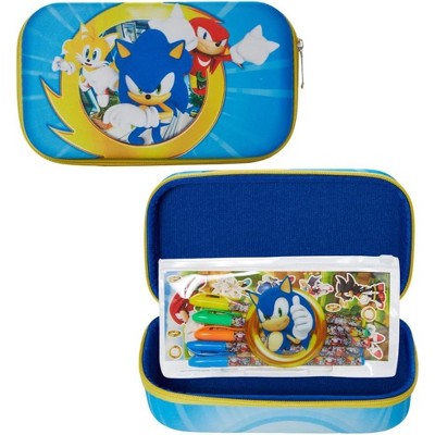 Sonic the Hedgehog Pencil Case Set with Stickers and Gel Pens for Kids, Molded with Zip Closure, Blue