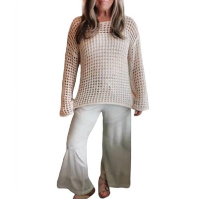 Women's Seaside Crochet Crew Neck Sweater - Blu Pepper