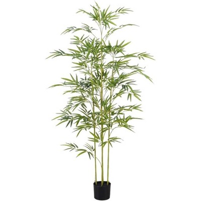 6ft Artificial Bamboo Tree in Pot w/ Lifelike Trunk & Silk Leaves - Tall Fake Greenery for Home/Office/Restaurant Indoor/Outdoor Decor