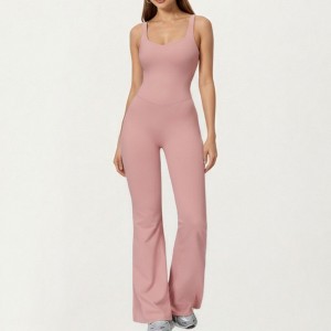 Anna-Kaci Active Women's Scoop Neck Flare Leg One-Piece Activewear Jumpsuit with Contoured Fit and Smooth Stretch Fabric - 1 of 4