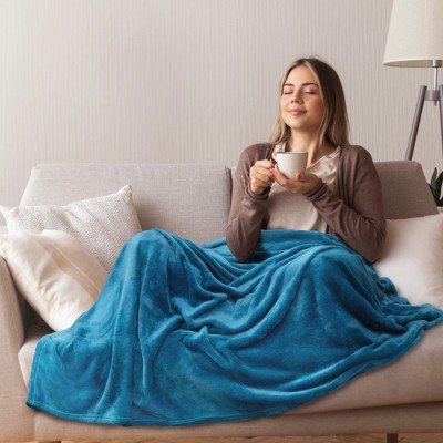 Turquoise Twin Size Fleece Flannel Throw Blanket