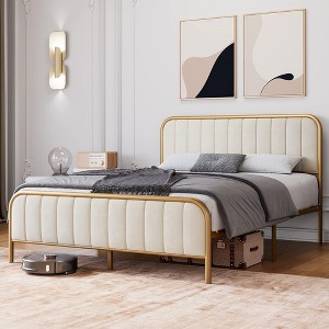 Whizmax Platform Bed Frame, Wood Slat Support Bed Frame with Button Tufted Headboard Bed Frame with Heavy Duty Metal - 1 of 4