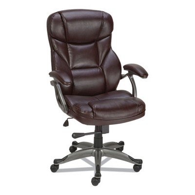 Brown Leather High-Back Task Chair with Chrome Base