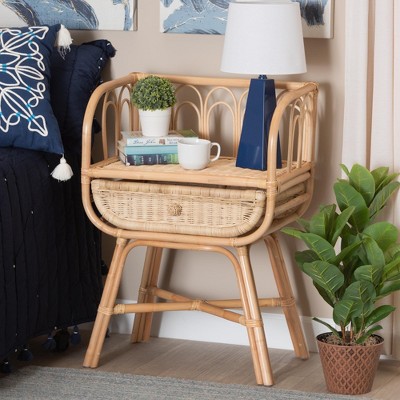 bali & pari Panchali Modern Bohemian Natural Brown Rattan Nightstand