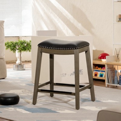 FURNIinspire Counter And Bar Stools Upholstered Bonded Leather Polyester Barstools Seat, Bar Chair Without Backrest, Gray, 17"*20.25"*26"