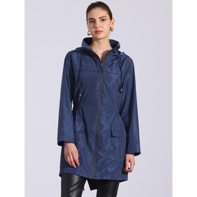 Женские куртки INSPIRE CHIC Women's Lightweight Hooded Raincoat Windbreaker Trench Coat Dark Blue Small — фото 4