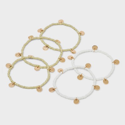 Seedbead with Hammered Discs Stretch Bracelet Set 5pc - A New Day™