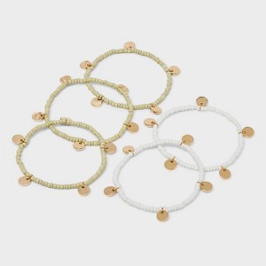 Seedbead with Hammered Discs Stretch Bracelet Set 5pc - A New Day™ - 1 of 4