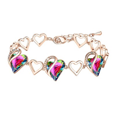Leafael Infinity Love Heart Link Bracelet with Healing Stone Crystal, 18K Rose Gold Plated, 7" Chain + 2" Extender