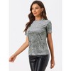 INSPIRE CHIC Women's Velvet Crew Neck Short Sleeve Casual Blouse - 3 of 4