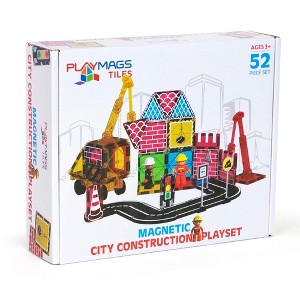Playmags City Construction Magnetic Tiles Set, Building Blocks with Crane & Road Pieces, Educational STEM Toys for Boys & Girls Ages 3+ 52-Piece - 1 of 4