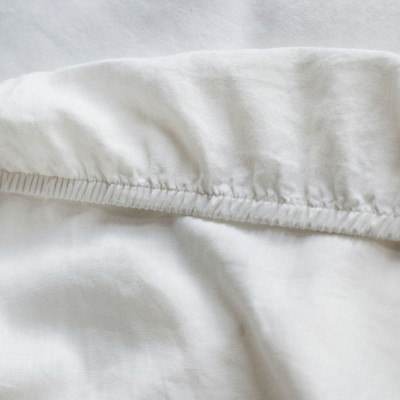 Twin Cream French Linen Sheet Set with Stripe Pattern