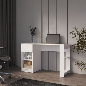 Vynxaria Sun City Computer Desk with a Drawer and Open Storage, White - 1 of 4