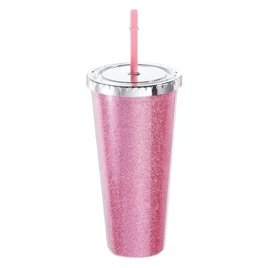 Unique Bargains Acrylic Double Wall with Lid and Straw Transparent Sequins Tumbler - 1 of 4