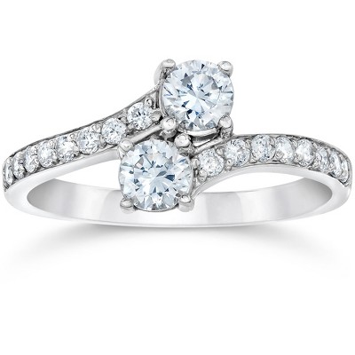 Pompeii3 1CT 2 Stone Forever Us Lab Created Diamond Engagement Ring 14k White Gold