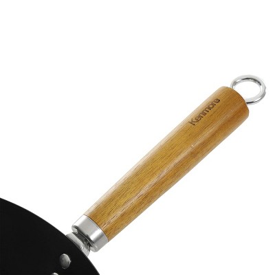 Kenmore 14-Inch Black Carbon Steel Wok with Wood Handle