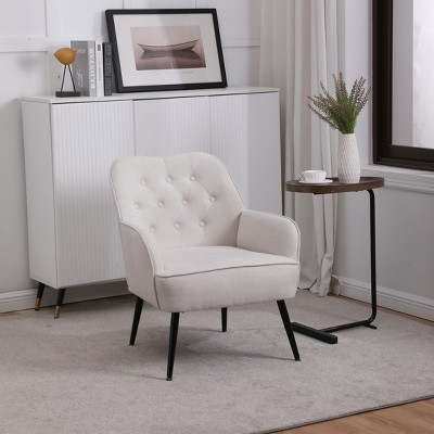 Modern Linen Upholstered Armchair With Metal Legs - ModernLuxe
