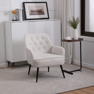 Modern Linen Upholstered Armchair With Metal Legs - ModernLuxe - 1 of 4