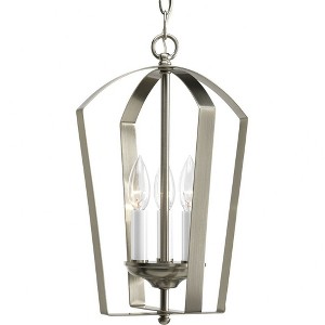 Progress Lighting Gather 3-Light Foyer Fixture, Brushed Nickel, White Candle Sleeves, Canopy Included - 1 of 2