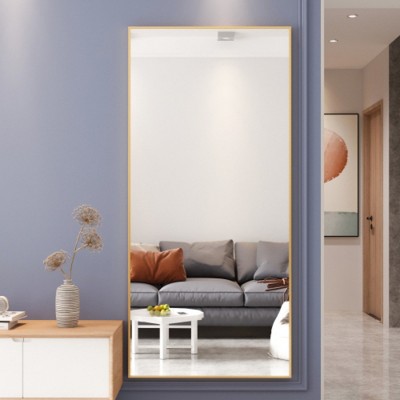 Tempered Mirror 71" X 32" Tall Full Length Mirror With Stand, Gold Wall Mounting Full Body Mirror